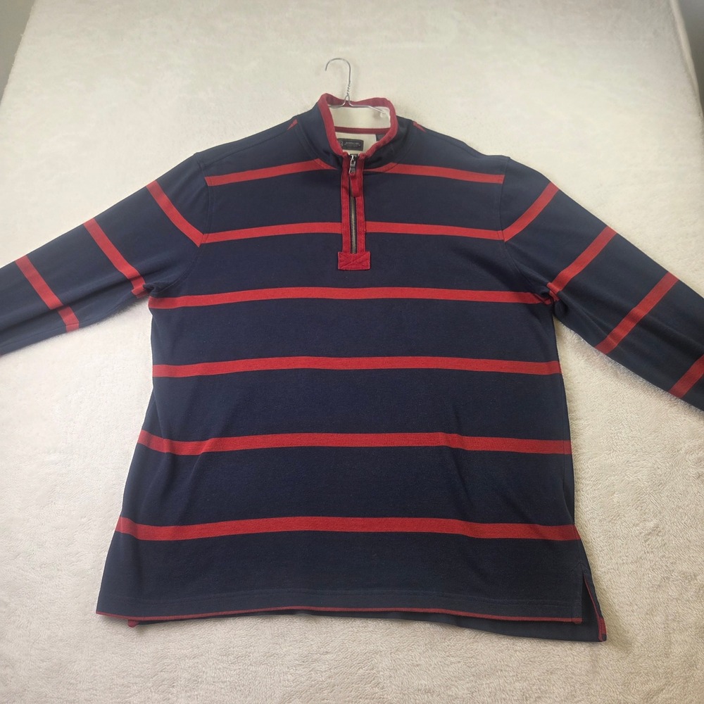 Arrow Mens XL Quarter Zip Pullover Sweater Navy Blue Red Striped Mock Neck 2161
